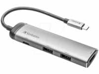 VERBATIM 49140 - USB 3.0 Hub 4 Port, USB-C zu 2x USB-A, 1x HDMI, 1x PD