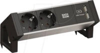 BACH 937.111 - Tischsteckdose, 2-fach, Typ F, 2 x USB, schwarz