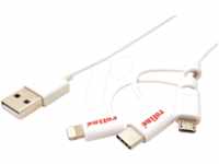 ROLINE 11028329 - Sync- & Ladekabel, USB-A -> Micro B + C + Lightning, 1,0 m