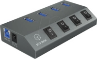 ICY IB-HUB1405 - USB 3.0 4 Port Hub, USB-A, Schalter, schwarz