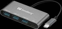 SANDBERG 136-03 - USB 3.0 4-Port USB-C Hub, 1x Laden, Aluminium