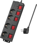 LOGILINK LPS251 - Steckdosenleiste, 4-fach, 1,5 m, mit 5 Schaltern, schwarz