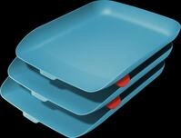 LEITZ 53582061 - Briefkorb Set (3 Briefk&ouml;rbe + 2 Stapelelemente), Cosy, blau