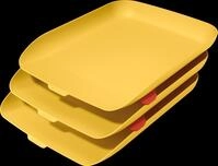 LEITZ 53582019 - Briefkorb Set (3 Briefk&ouml;rbe + 2 Stapelelemente), Cosy gelb