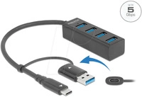 DELOCK 63828 - USB 3.0 Hub, 4 Port, USB-C zu 4x USB-A + C auf A Adapter