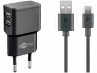 GOOBAY 44986 - USB-Ladegerät, dual, 5 V, 2,4 A, USB-C, schwarz
