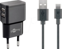 GOOBAY 44986 - USB-Ladeger&auml;t, dual, 5 V, 2,4 A, USB-C, schwarz