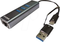 D-LINK DUB-2332 - Netzwerkkarte, USB-A / C, Gigabit Ethernet, 1x RJ45, 3x USB 3.0