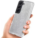 Samsung Galaxy S22 H&uuml;lle Glitzer Silber &ndash; ONEFLOW Glitter Case, 3in1 Silikon,