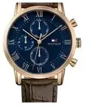 Tommy Hilfiger Kane Herren Quarz braun Lederband blaues Zifferblatt 44 mm Uhr 1791399