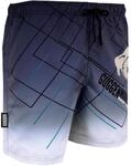 Herren Badehose Kariert Wei&szlig; Schwarz