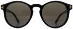 Tom Ford Runde Unisex-Sonnenbrille gl&auml;nzend schwarz grau rauch