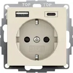Gira SCHUKO-Steckdose USB-Spannungsvers. 2-fach System 55 Cremewei&szlig; gl&auml;nzend 245901