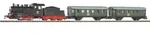 Startset Dampflok mit Tender und Personenzug mit Bettungsgleis