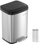 SONGMICS M&uuml;lleimer K&uuml;che 50 Liter aus Metall mit Deckel silbern-schwarz...