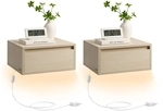 VASAGLE Nachttisch h&auml;ngend 2er Set mit Leuchten naturbeige LET854N01