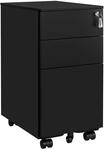 SONGMICS Rollcontainer mit Rollen und Schloss schwarz OFC031B01