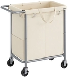 SONGMICS W&auml;schekorb 2 F&auml;cher 140 Liter mit Griff cremewei&szlig; B34RLS004W01