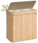 SONGMICS W&auml;schekorb mit Deckel aus Bambus 150 Liter naturbeige LCB062N01