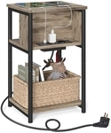 VASAGLE Beistelltisch mit Steckdose haselnussbraun-schwarz B34LET375K01