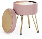 SONGMICS Sitzhocker mit Stauraum und 4 Metallbeinen pastellrosa LOM003R01