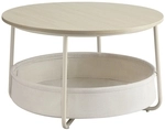 VASAGLE Couchtisch rund mit Korb aus Stoff naturbeige-cremewei&szlig; LCT244K01