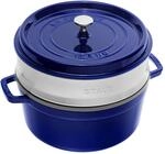 Staub La Cocotte Cocotte mit D&auml;mpfeinsatz 26 cm, rund, Dunkelblau, Gusseisen