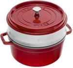 Staub La Cocotte Cocotte mit D&auml;mpfeinsatz 26 cm, rund, Kirsch-Rot, Gusseisen