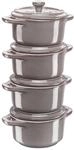 Staub Ceramique Cocotte Set 4-tlg, rund, Antik-Grau, Keramik