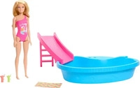 Barbie HRJ74-UNIT, Barbie Blonde With Pool Slide And Accessories Doll Rosa...