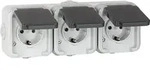AP-Steckdose 3-fach PEHA IP44, Schuko, grau Waagrecht, D 6633 WAB