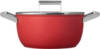 Smeg CKFC2411RDM, SMEG Schmortopf 24cm mit Glasdeckel, 2 Griffe, rot