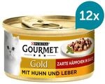 GOURMET Gold Zarte H&auml;ppchen in Sauce mit Huhn und Leber 12x85g