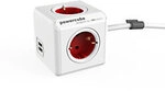 Allocacoc PowerCube Power Extension mit 4 Kontakten und 2 USB-A 1,5 m, wei&szlig;,...