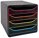 Exacompta Black Office Schubladenbox Kunststoff Farbig sortiert 4 Sch&uuml;be 27,8 x 34,7