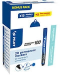 Pilot 100 Permanentmarker Fein Rundspitze - 1 mm Blau Nicht Nachf&uuml;llbar 20...