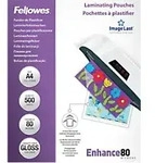 Fellowes Laminierfolien DIN A4 Gl&auml;nzend 80 Mikron Transparent 500 St&uuml;ck 1271594
