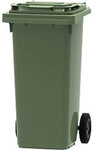 Unbranded 2-Rad-M&uuml;lltonne 120 L Gr&uuml;n Kunststoff 2 Rollen 1264773