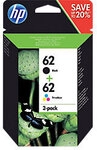 HP 62 Original Tintenpatrone N9J71AE Schwarz, Cyan, Magenta, Gelb Multipack 2 St&uuml;ck