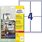 AVERY Zweckform L4774-20 Wetterfeste Etiketten DIN A4 Wei&szlig; 99,1 x 139 mm 20 Blatt &agrave;