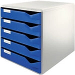 Leitz Schubladensystem Kunststoff, PS (Polystyrol) Blau 5 Sch&uuml;be 28,5 x 35,5 x 29 cm