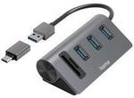 hama 00200140 USB-Hub/Kartenleser, 5 Ports, 3x USB-A, SD, microSD, inkl.