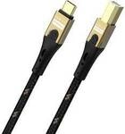 Oehlbach USB-C&reg; Kabel USB 2.0 USB-C&reg;, USB-B Stecker 2 m Schwarz/Gold Geflechtschirm