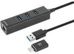 Manhattan 180894 USB-Hub 4 Port USB-A, RJ45 USB 3.0 5 GBit/s mit eingebautem
