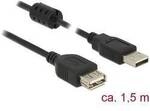Delock USB-Kabel USB 2.0 USB-A Stecker, USB-A Buchse 1.50 m Schwarz mit Ferritkern