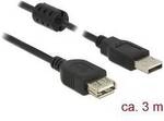 Delock USB-Kabel USB 2.0 USB-A Stecker, USB-A Buchse 3.00 m Schwarz mit Ferritkern