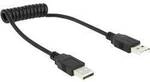 Delock USB-Kabel USB 2.0 USB-A Stecker, USB-A Stecker 0.60 m Schwarz Spiralkabel