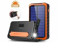 4Smarts Prepper Solar Powerbank 12000 mAh Li-Ion Schwarz, Orange LED Taschenlampe,