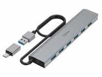 hama 00200137 USB-Hub, 7 Ports, USB 3.2 Gen1, 5 Gbit/s, inkl. USB-C-Adapter und