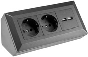 Chilitec 2-fach Steckdosenblock +2x USB 3.1A, max. 3600 W, Aufbaumontage, anthrazit
